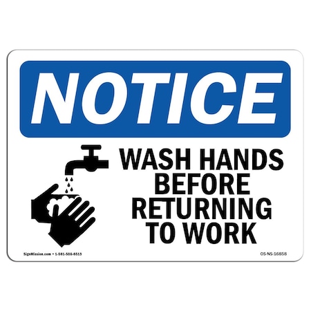 Signmission OSHA Sign, Wash Hands Before Returning To Class, 18in X 12in Rigid Plastic, 12" W, 18" L, Landscape OS-NS-P-1218-L-16858